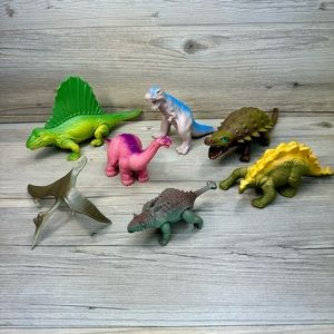 Vintage Playskool and Tyco Dinosaurs 1987 & 1988, Set of 7.